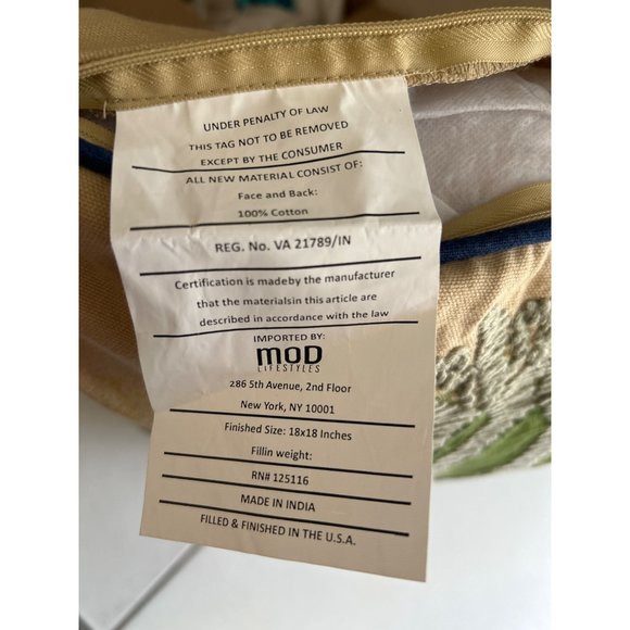 Mod Lifestyles Handcrafted Throw Pillow Embroidered Tree Design & Button Accents - Picture 5 of 6